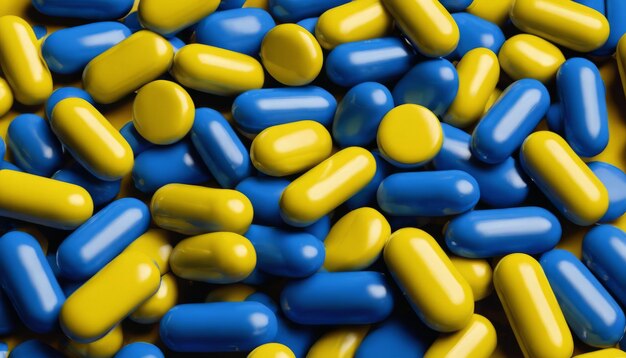 Un mucchio di pillole blu e gialle