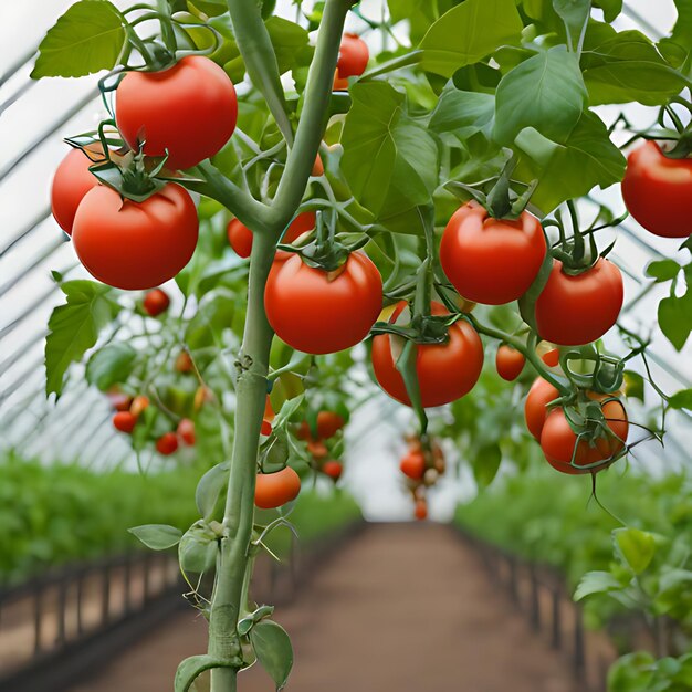 un mucchio di pomodori che crescono in una serra