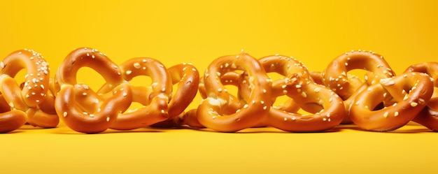 Un mucchio di pretzel sullo sfondo giallo IA generativa