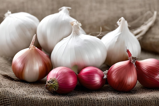 Un mucchio di scalogni e aglio