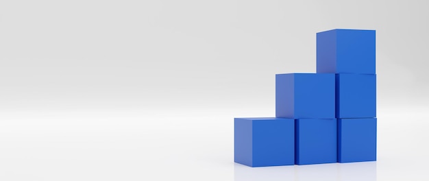 Un mucchio di scatole blu si impilano come gradini su sfondo bianco Successo 3D Render Illustration