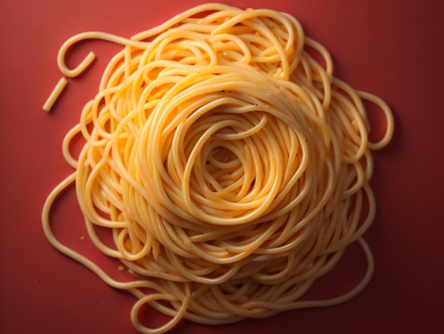 Un mucchio di spaghetti con la parola spaghetti sul fondo