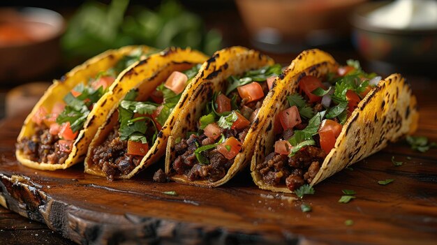 un mucchio di tacos con molti ingredienti diversi su di loro