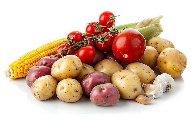 Un mucchio di verdure fresche tra cui pomodori patate