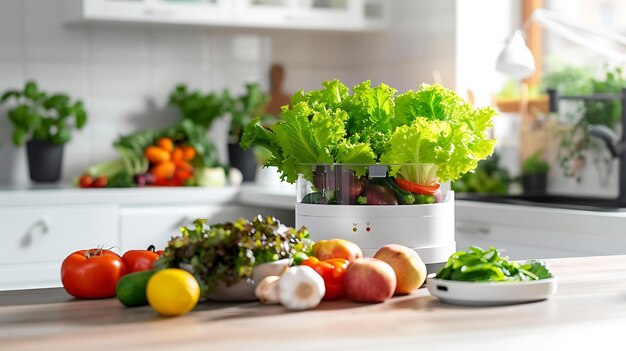 un mucchio di verdure sono su un tavolo con una pentola di lattuga