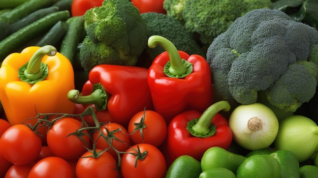 Un mucchio di verdure tra cui broccoli, broccoli e altre verdure.