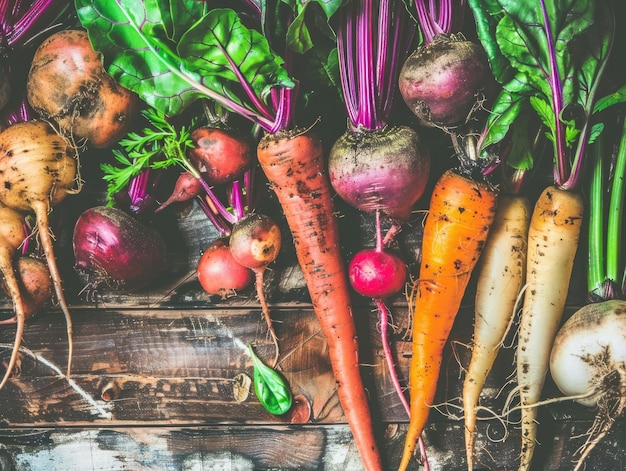 Un mucchio di verdure tra cui carote ravanelli