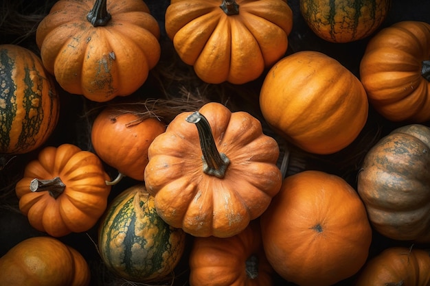 Un mucchio di zucche con la parola zucca sul davanti