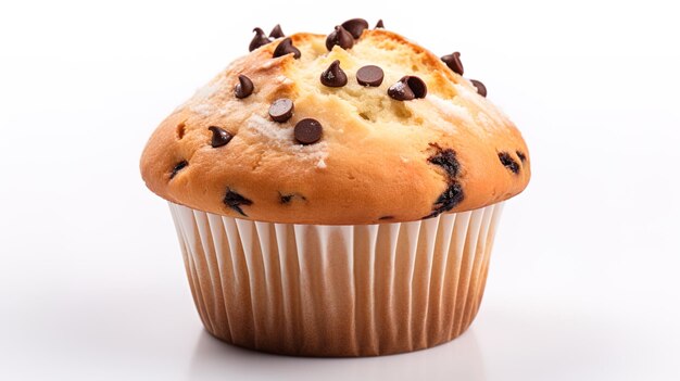 un muffin con delle schegge di cioccolato in cima e un biscotto di schegge al centro