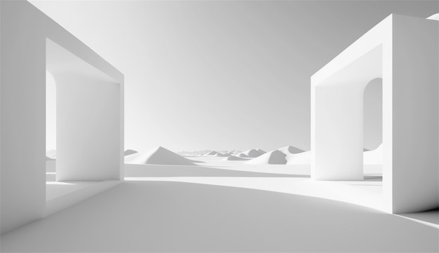 Un muro bianco con una porta bianca in mezzo al deserto.