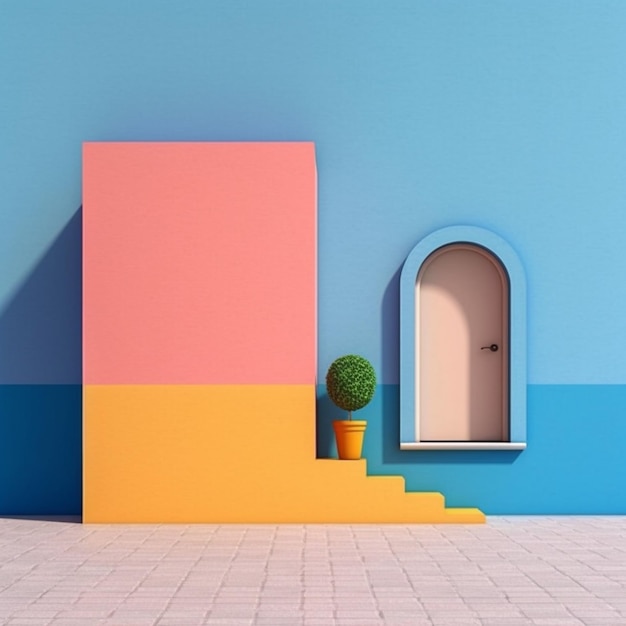 Un muro colorato con una porta e una porta che dice "porta".