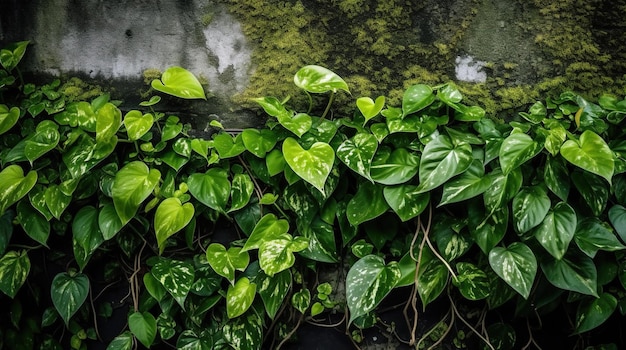 Un muro con sopra dell'edera verde e sopra la parola edera.