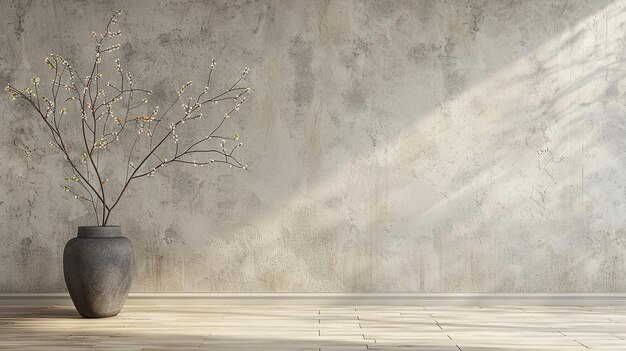 un muro con un albero su di esso e un parato con un fiore bianco su di esso