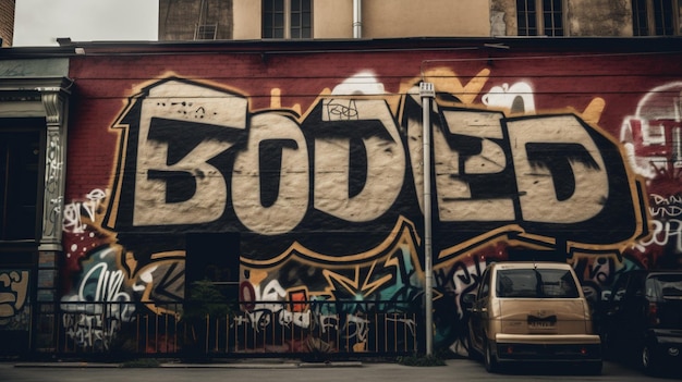 Un muro con un graffito che dice boob sopra