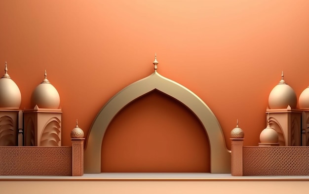 Un muro con una moschea e una moschea sullo sfondo.