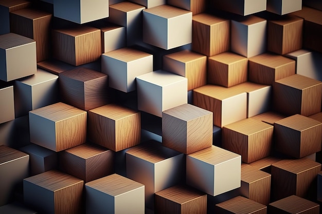 Un muro di cubi di legno con sopra la parola cubi