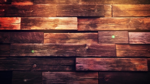 un muro di legno con una luce verde sopra.