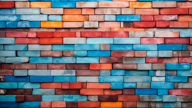 Un muro di mattoni colorato con diversi