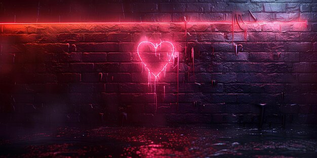 Un muro di mattoni con un cuore al neon