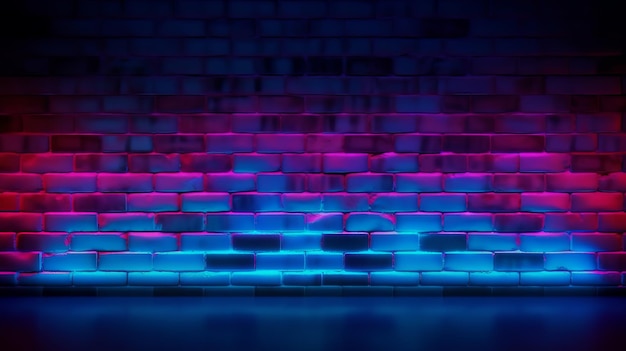 Un muro di mattoni con un pavimento piastrellato nei toni del viola e del blu