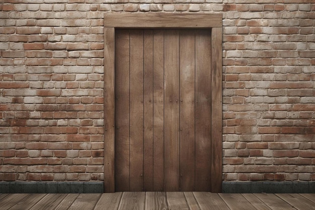 un muro di mattoni con una porta di legno e un muro di mattoni.