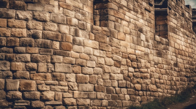 Un muro di pietra con una finestra nel mezzo