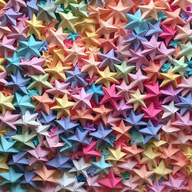 Un muro di stelle origami con la parola pace in alto