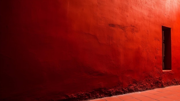 Un muro rosso con una donna in piedi davanti