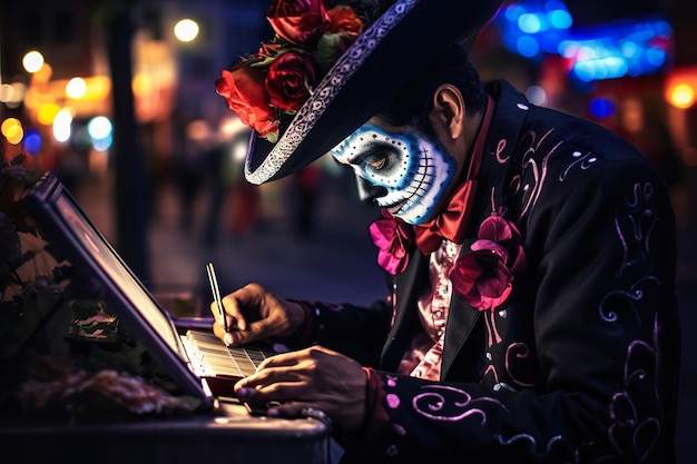 Un musicista mariachi messicano che suona la chitarra e canta