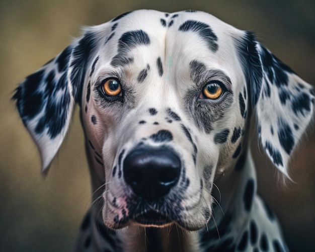 Un muso amichevole Un primo piano di un cane dalmata con un naso maculato