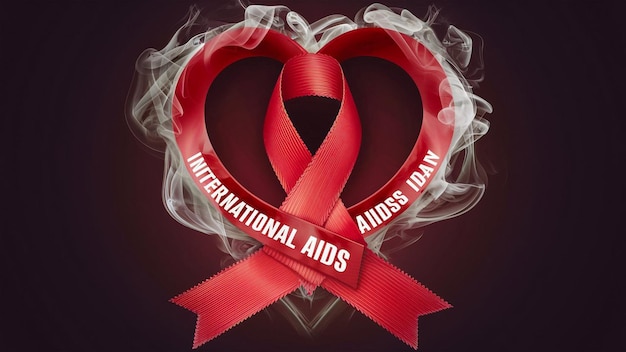 un nastro rosso con le parole Giornata internazionale dell'AIDS