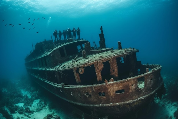 Un naufragio è sul fondo dell'oceano.