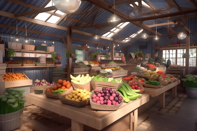 Un negozio di alimentari con molta frutta e verdura