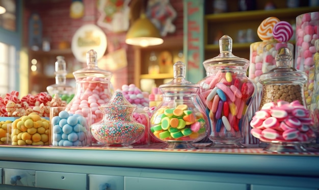 Un negozio di caramelle con un'ampia varietà di dolci caramelle gommose colorate