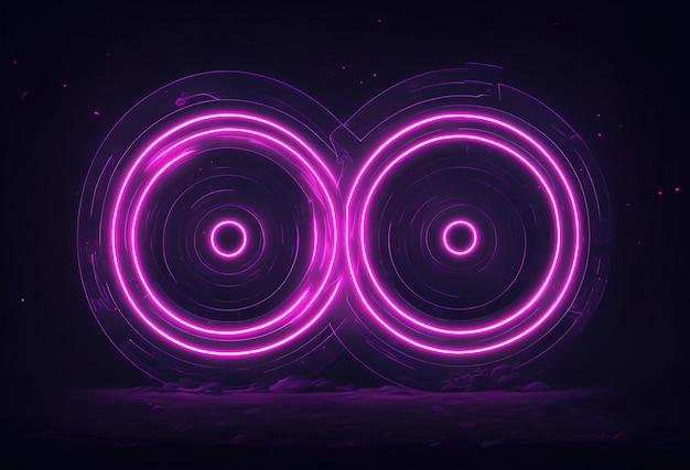 Un neon viola si illumina con la parola "o" sul fondo.