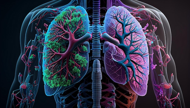 Un neurologo è uno specialista nei polmoni covid ha evidenziato l'illustrazione del corpo umano AI generativa