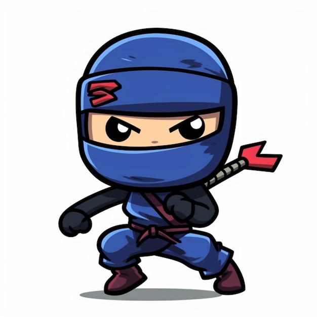 Un ninja dei cartoni animati con un vestito blu e un fiocco rosso ai generativo