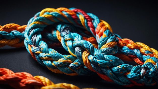 un nodo unico e visivamente sorprendente in una corda intrecciata con ogni filo accuratamente tessuto insieme per c