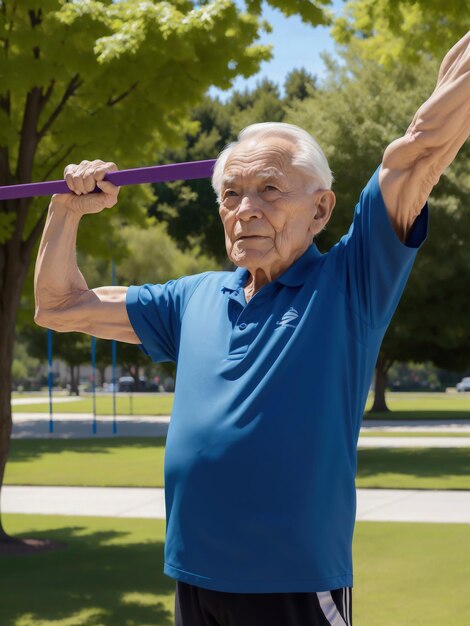 Un nonno del fitness che si allena nella sua palestra
