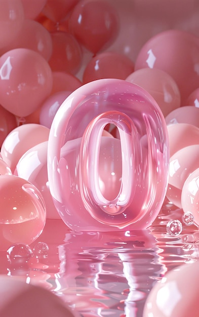 un numero di palloncini rosa con il numero 8 su di loro3d numero 0 3D rendering anniversario compleanno p