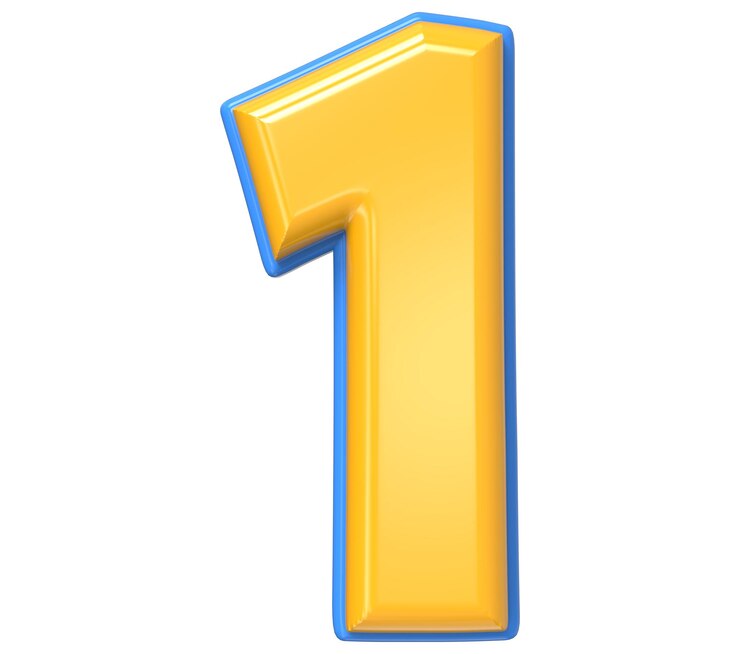 un numero giallo e blu 1 su sfondo bianco