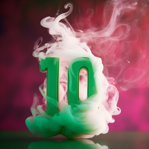 Un numero verde 10 sta bruciando in un contenitore pieno di fumo.