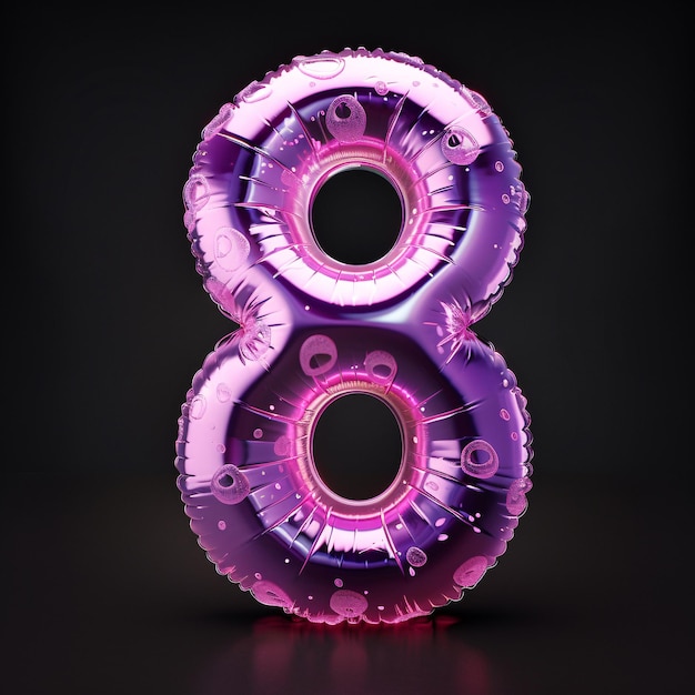 un numero viola 6 con numeri su di esso 3d rendering numero font 8 conto alla rovescia concetto di numero 8