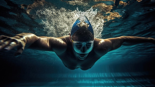 Un nuotatore è sott'acqua e indossa una maschera che dice "sono un nuotatore"