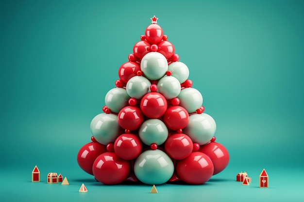 Un nuovo concetto moderno di albero di Natale composto da una varietà di palloncini su sfondo verde