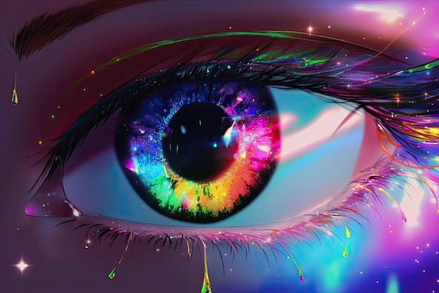 Un occhio colorato con un occhio color arcobaleno