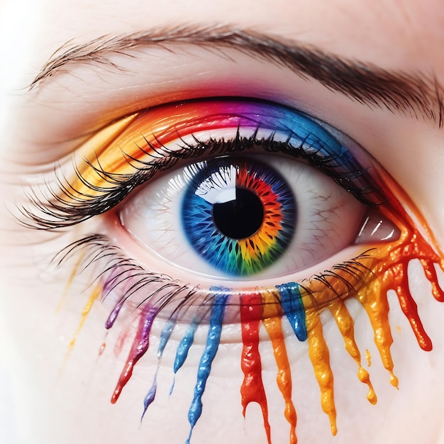 Un occhio colorato con un occhio colorato arcobaleno su sfondo bianco Ai Generato
