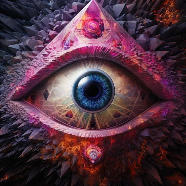 un occhio colorato con un triangolo al centro