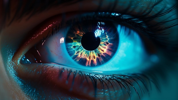 Un occhio da vicino con l'iride colorata