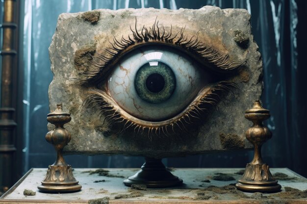 Un occhio inquietante scolpito in un'antica tavoletta di pietra creata con l'AI generativa